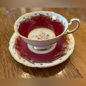 Paragon Floral and Burgundy Fine Bone China Teacup
